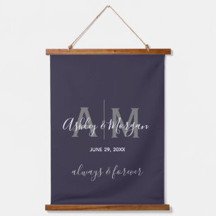 Modern Gray & Blue  Monogram Wedding   Hanging Tapestry