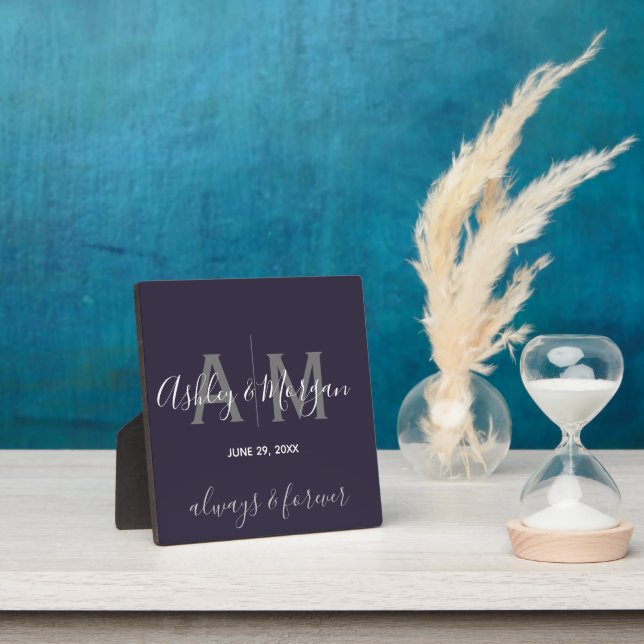 Modern Gray & Blue  Monogram Wedding Keepsake   Plaque (Insitu)