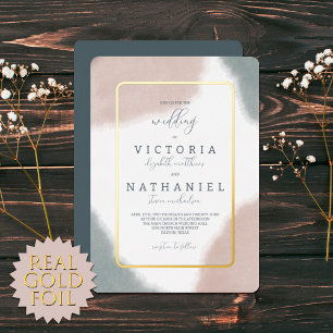 Modern Gray Blue Terracotta Watercolor Wedding Foi Foil Invitation