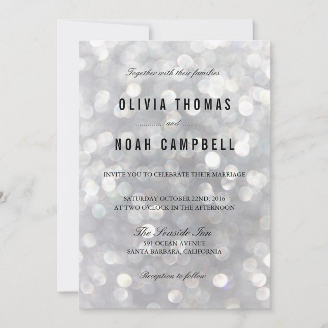 Modern Gray Blur Lights Elegant Wedding Invitation (Front)