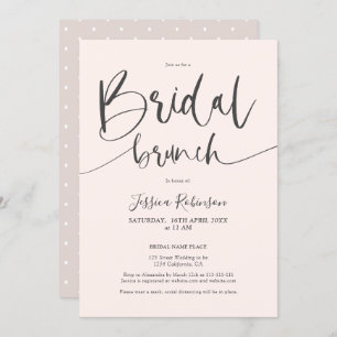 Modern gray blush pink script trendy bridal brunch invitation