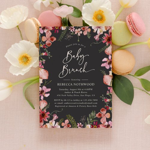 Modern Gray Boho Wildflowers Baby Brunch Shower Invitation