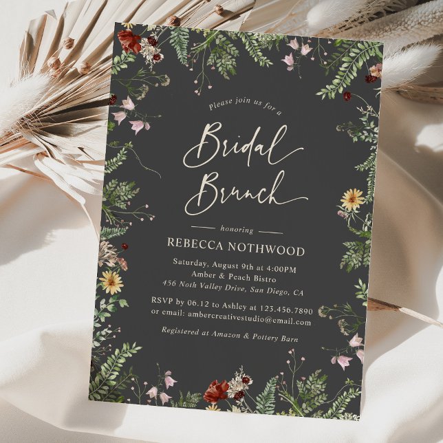 Modern Gray Boho Wildflowers Bridal Brunch Invitation (Creator Uploaded)