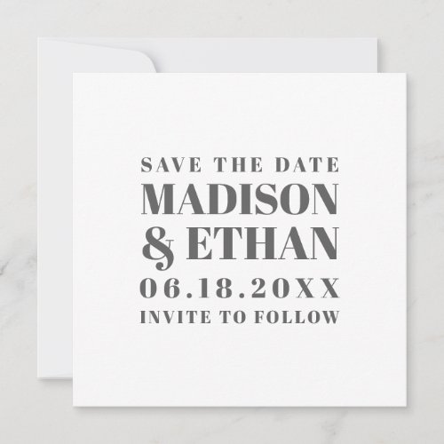 Modern Gray Bold Block Letters Typography Photo Save The Date