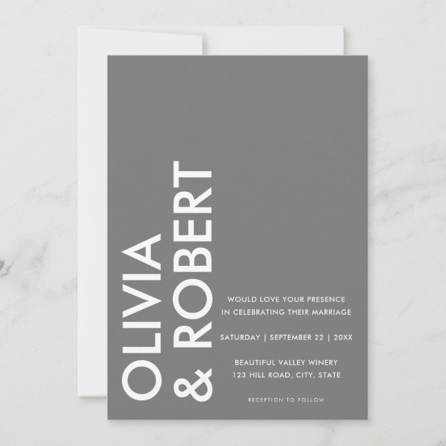 Modern Gray Bold Minimalist Wedding Invitation (Front)