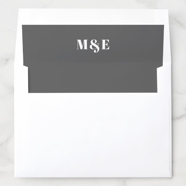 Modern Gray Bold Monogram Wedding Envelope Liner (In Envelope)