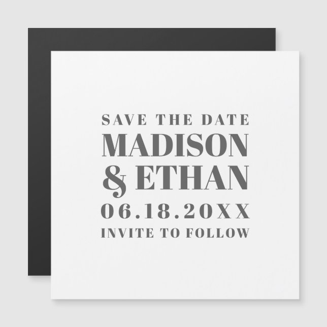 Modern Gray Bold Typography Save the Date Magnetic Invitation (Front/Back)