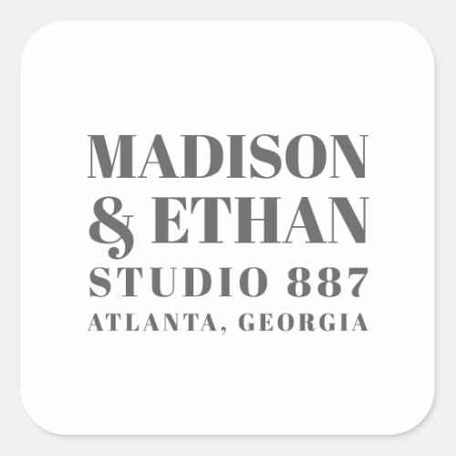 Modern Gray Bold Typography Wedding Favor Square Sticker
