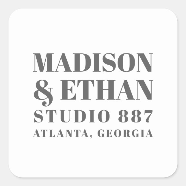 Modern Gray Bold Typography Wedding Favor Square Sticker (Front)