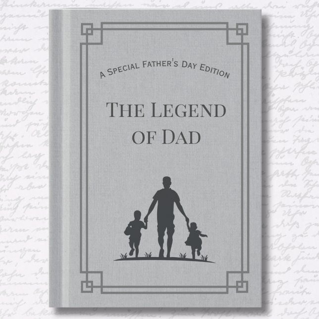 Modern Gray Book Father's Day Folded Greeting Card (The Legend of Dad: A premium, book-themed Father’s Day masterpiece.)
