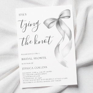 Modern Gray Bow She's Tying the Knot Bridal Shower Invitation