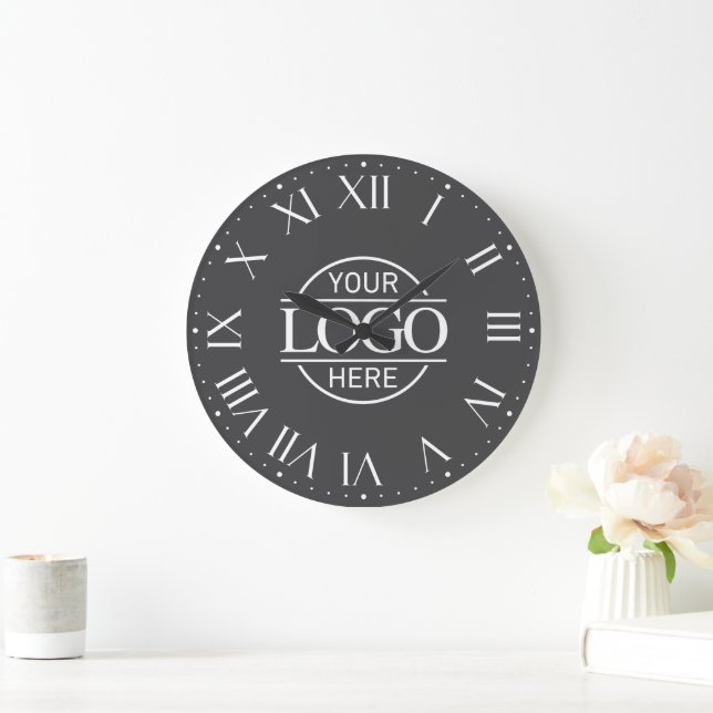 Modern Gray Branded Company Business Logo Custom Large Clock (Home)