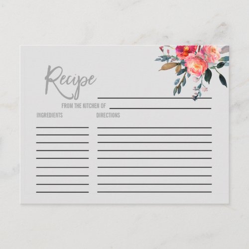 Modern Gray Bridal Shower Recipe Cards