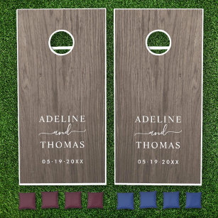 His and Her Photos Art Deco Frame and Team Name Cornhole Bags