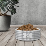 Modern Gray Buffalo Check with Name in Dog Bone Bowl<br><div class="desc">Pamper your precious pet with this personalized modern gray and white buffalo check patterned pet bowl! Personalize it with your dog's name in the bone.</div>