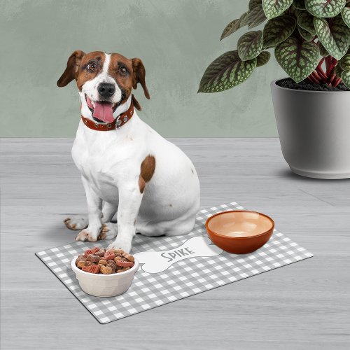 Modern Gray Buffalo Check with Name in Dog Bone Placemat