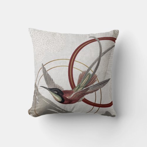 Modern Gray  Burgundy Hummingbird Throw Pillow