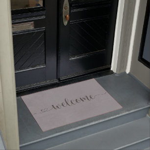 Modern Gray Calligraphy Welcome Doormat