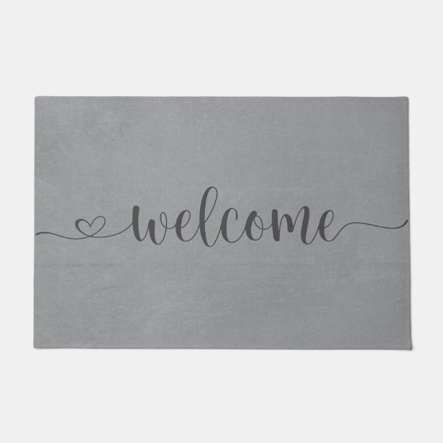 Modern Gray Calligraphy Welcome Doormat (Front)