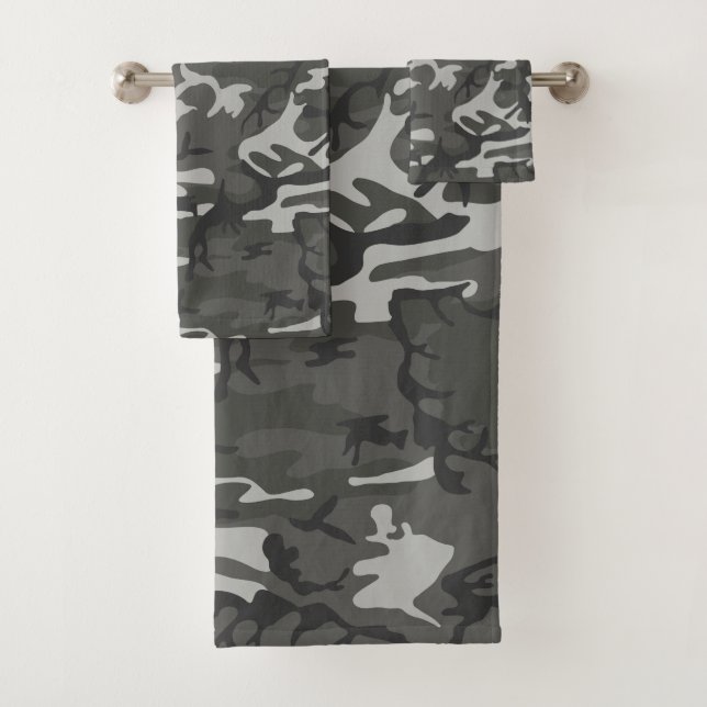 Modern Gray Camouflage  Pattern Bath Towel Set (Insitu)