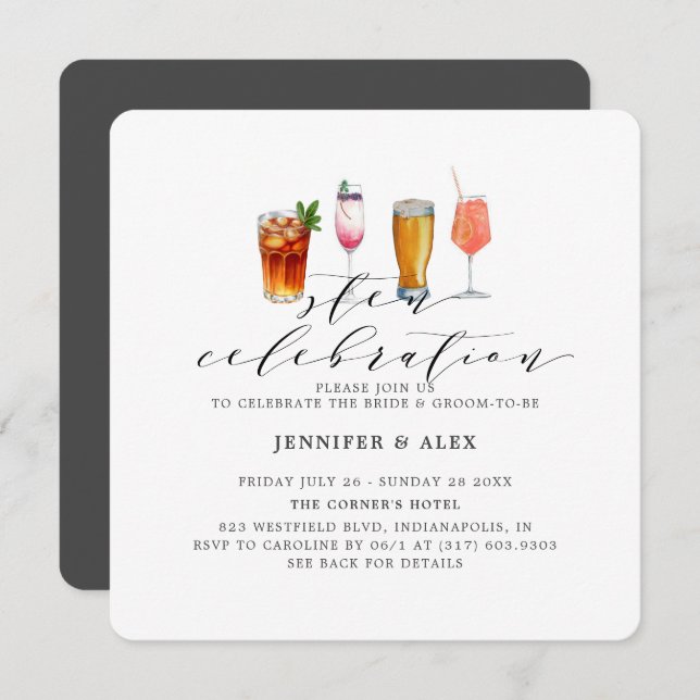 Modern  Gray Charcoal Sten Celebration Drinks Invitation (Front/Back)