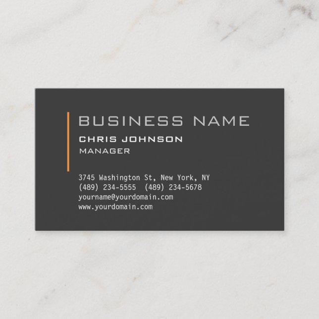 Modern Gray Charming Manager Business Card (Front)