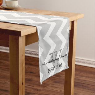 Modern Gray Cheveron Monogram Table Runner