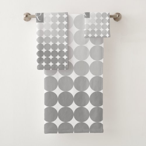 Modern Gray Circles Monogram Bath Towel Set