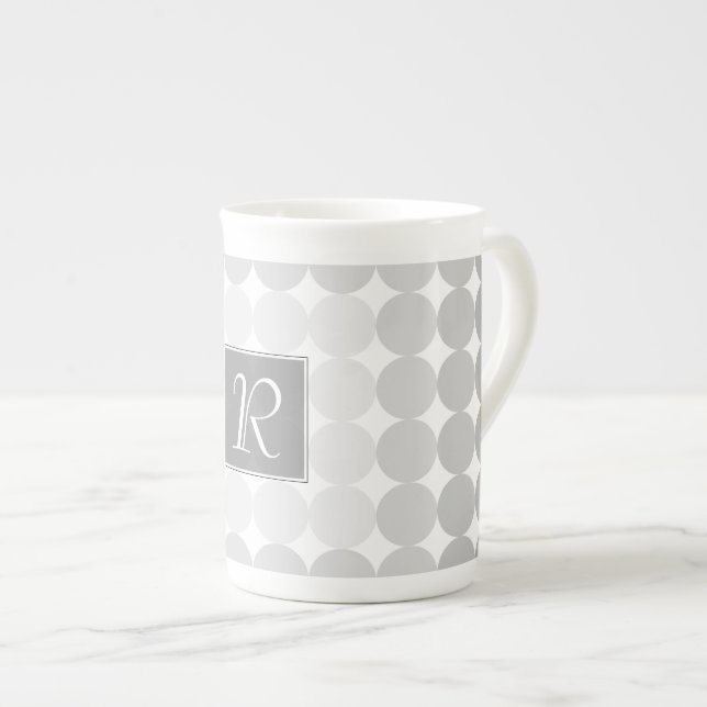 Modern Gray Circles Monogram Bone China Mug (Front Right)