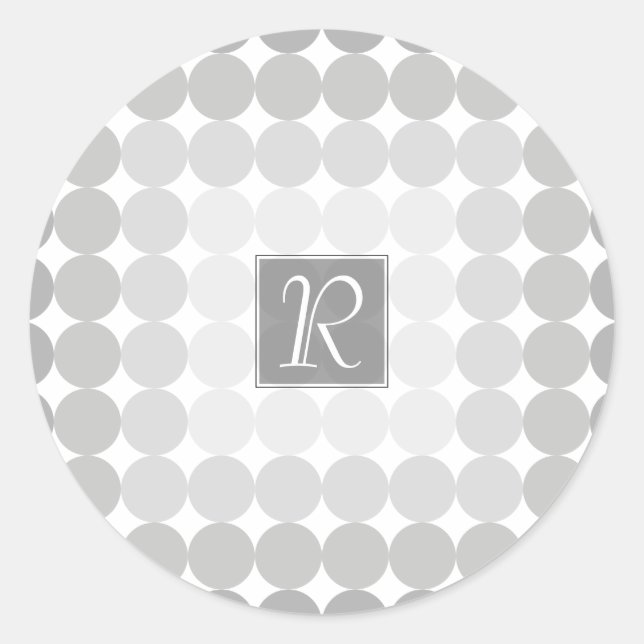 Modern Gray Circles Monogram Classic Round Sticker (Front)