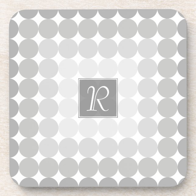 Modern Gray Circles Monogram Coaster (Front)