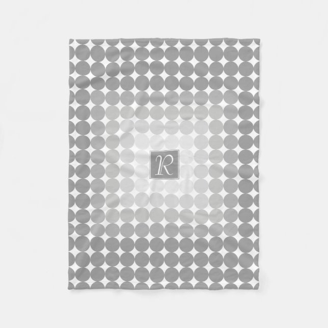 Modern Gray Circles Monogram Fleece Blanket (Front)