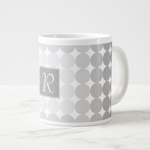 Modern Gray Circles Monogram Giant Coffee Mug