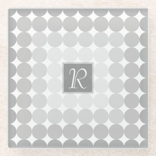 Modern Gray Circles Monogram Glass Coaster