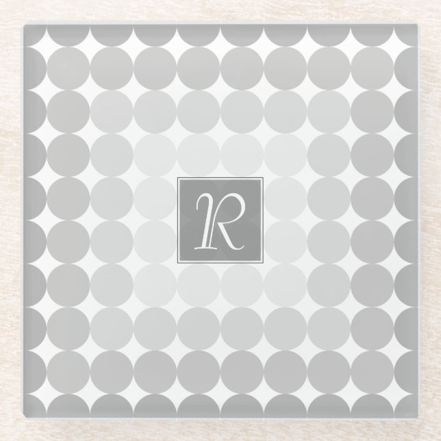 Modern Gray Circles Monogram Glass Coaster (Front)