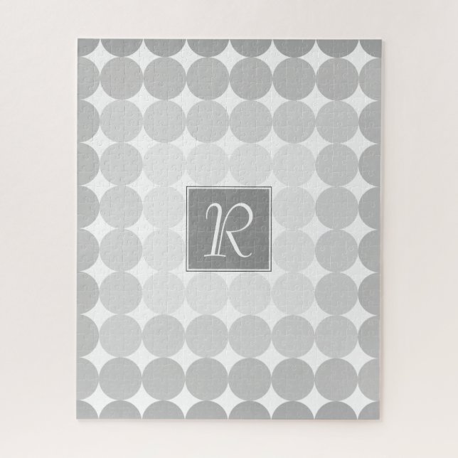 Modern Gray Circles Monogram Jigsaw Puzzle (Vertical)