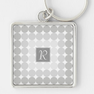 Modern Gray Circles Monogram Keychain