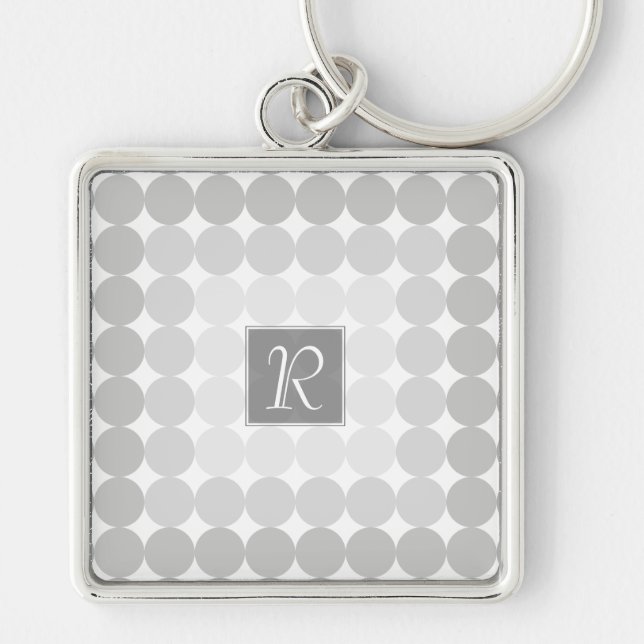 Modern Gray Circles Monogram Keychain (Front)