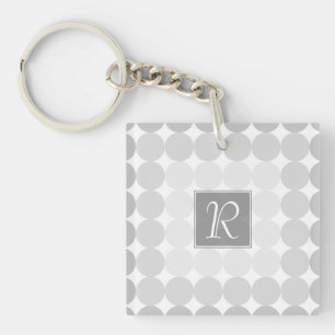 Modern Gray Circles Monogram Keychain