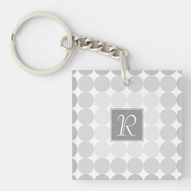 Modern Gray Circles Monogram Keychain (Front)