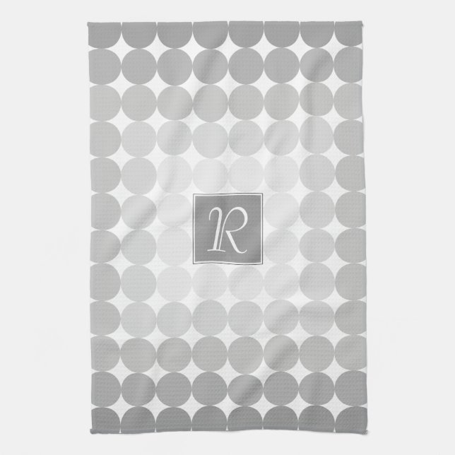 Modern Gray Circles Monogram Kitchen Towel (Vertical)
