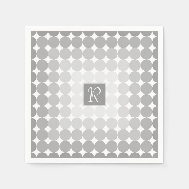 Modern Gray Circles Monogram Napkins (Front)