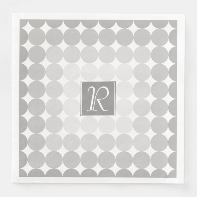 Modern Gray Circles Monogram Paper Dinner Napkins (Front)