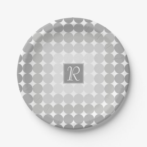 Modern Gray Circles Monogram Paper Plates