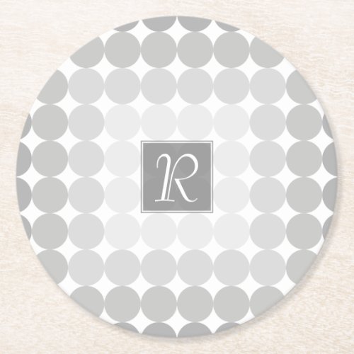 Modern Gray Circles Monogram Round Paper Coaster
