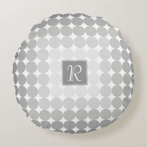 Modern Gray Circles Monogram Round Pillow