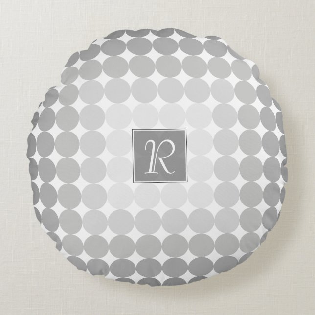 Modern Gray Circles Monogram Round Pillow (Front)