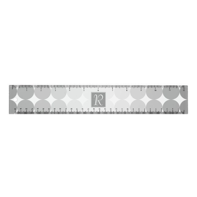 Modern Gray Circles Monogram Ruler (Front)