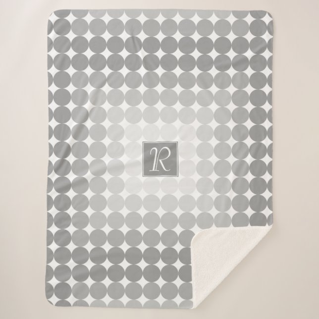 Modern Gray Circles Monogram Sherpa Blanket (Front)