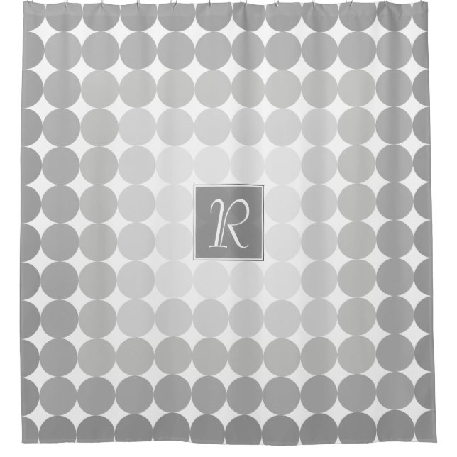 Modern Gray Circles Monogram Shower Curtain (Front)